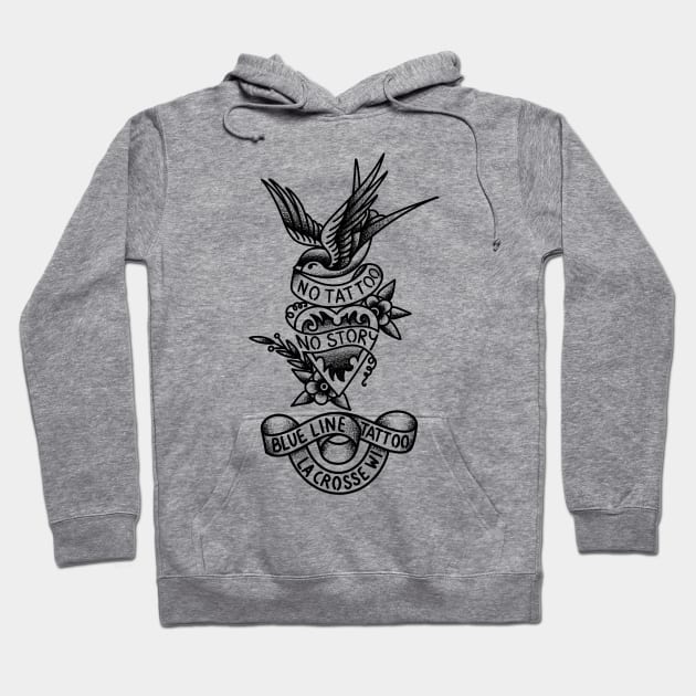 Blue Line Tattoo Swallow Heart Design in Black Hoodie by BlueLine Design